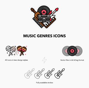 Music Genres Icons Set